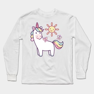 Cute Girl Unicorn With Sun Long Sleeve T-Shirt